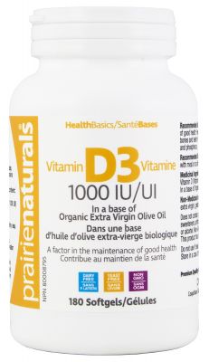 Prairie Naturals Vitamin D3 1000IU 180 Liquid Soft Gels
